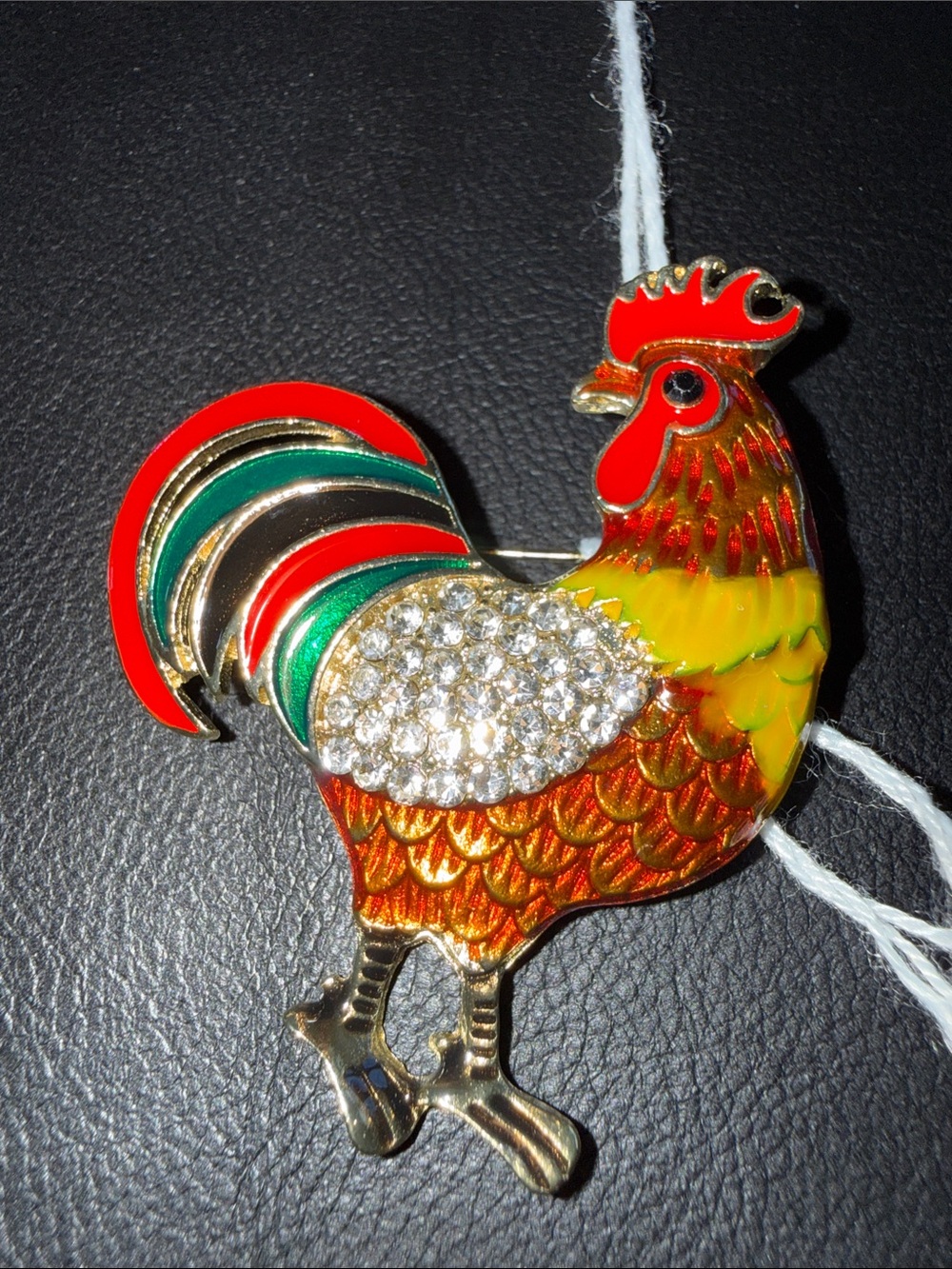 Multicolor Rooster Enamel Bird Brooch with Crystal Accents